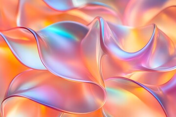 Obraz premium Iridescent, flowing, abstract forms in peach, pink, and teal hues create a dynamic, undulating texture