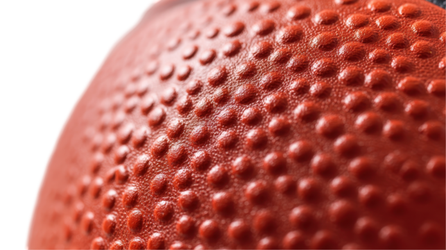Close-up of a textured surface of a football with detailed patterns. transparent background