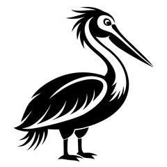 Fototapeta premium Black and white silhouette illustration of a pelican standing