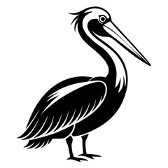 Obraz premium Black and white silhouette illustration of a pelican standing