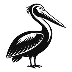 Fototapeta premium Black and white silhouette illustration of a pelican standing
