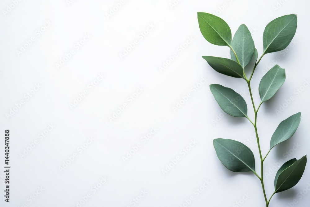 Poster eucalyptus branch with green leaves on a plain white background creating a minimalist aesthetic