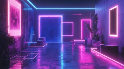 Futuristic surgical room with advanced technology and neon lighting in a high-tech medical facility