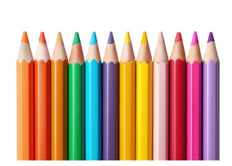 Colorful Wooden Pencils Arranged in a Straight Line on a Bright Background