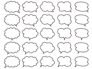 もくもくフキダシ。黒い輪郭の白ベタのみ。背景透過