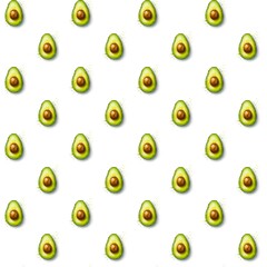 Simple seamless pattern with watercolor half an avocado on white background. Digital illustration. Digital paper.