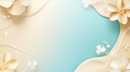 Elegant Floral Seamless Background Design with Soft Cream Flowers and Turquoise Accents