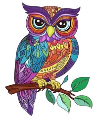 Colorful Owl on Branch. (11)