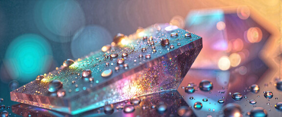 Sparkling Crystal Prism with Water Droplets Abstract Macro Photography Rainbow Colors