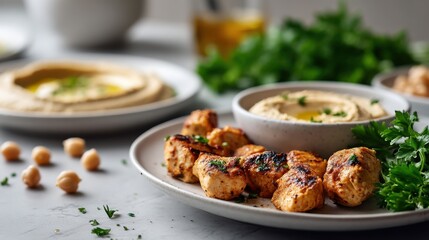 Fototapeta premium hummus and toffee on white background