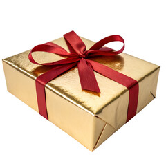 Obraz premium Gold Gift Box with Red Ribbon: Perfect Present Image isolated on transparent background