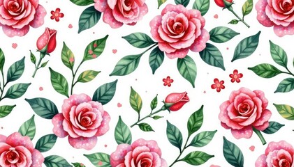 Delicate watercolor roses & leaves, repeating seamlessly , leaves, pretty, surface