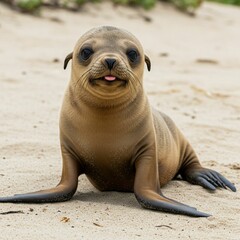 Obraz premium Charming Sea Lion in Casual Pose on Beach Sand