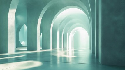 Abstract futuristic interior with arches and arched doorways, creating an atmosphere of lightness and minimalism