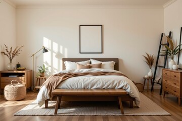 Modern Cozy Bedroom Interior with Neutral Tones and Natural Light