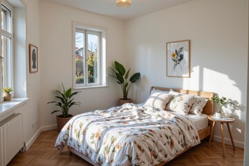 Bright and Cozy Bedroom with Natural Light and Green Plants