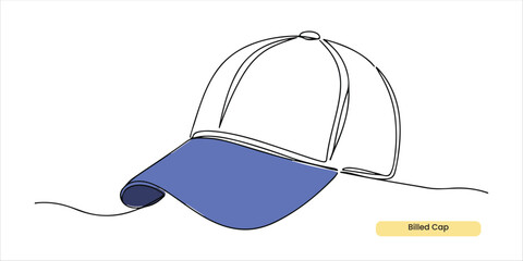 blue Billed Cap continuous single line art drawing sketch on white background