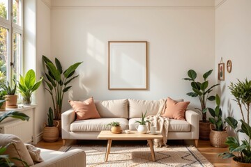 Cozy Living Room with Plants and Neutral Decor in Modern Home