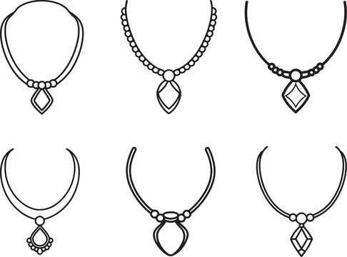 necklace line art, black outline, vector and illustration, coloring book page line art drawing