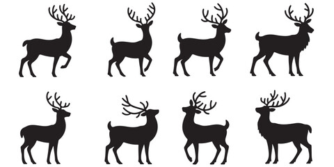  set of black vector reindeer, Christmas reindeer, deer, wild deer silhouettes