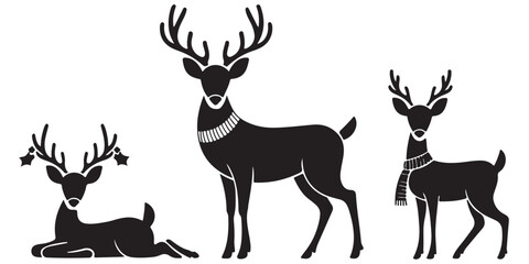  set of black vector reindeer, Christmas reindeer, deer, wild deer silhouettes