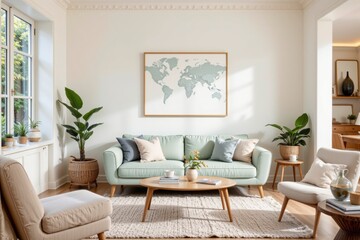 Light and Airy Living Room with Modern Furniture and Green Decor