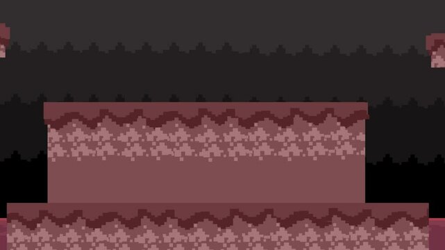 Animation of an old 16-bit game of a platformer with dark night scenery passing by, pixel art.