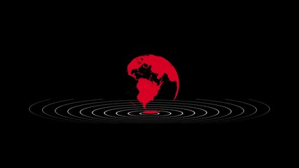 radio waves globe animation on dark night background.international news background animation.News Globe Rotating Virtual Studio News Background