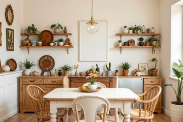 Cozy and Bright Kitchen with Plants and Wooden Furniture Accents