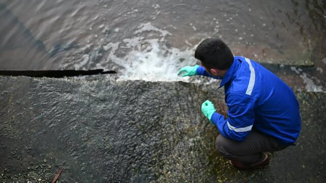 Environmental engineers inspect water quality,Bring water to the lab for testing,Check the mineral content in water and soil,Check for contaminants in water sources.