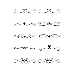 Fototapeta premium Text dividers doodle set. Wedding decorative elements. Divider ornament borders vintage line separators.Line dividers. Decorative swirl text separators, vintage divider.Golden vintage floral elements 