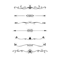 Text dividers doodle set. Wedding decorative elements. Divider ornament borders vintage line separators.Line dividers. Decorative swirl text separators, vintage divider.Golden vintage floral elements 