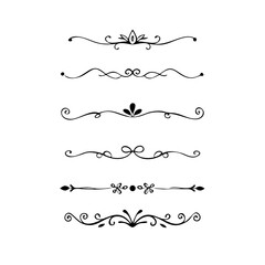 Text dividers doodle set. Wedding decorative elements. Divider ornament borders vintage line separators.Line dividers. Decorative swirl text separators, vintage divider.Golden vintage floral elements 