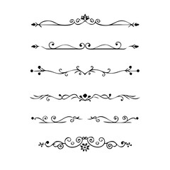 Text dividers doodle set. Wedding decorative elements. Divider ornament borders vintage line separators.Line dividers. Decorative swirl text separators, vintage divider.Golden vintage floral elements 