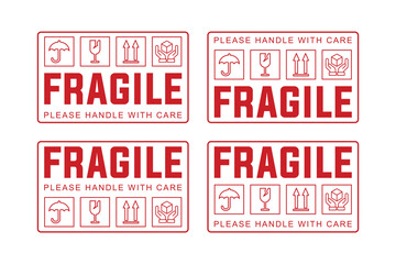 Fragile Shipping Label Sticker Set. Handle With Care Warning Signs for Package Safety and Logistics