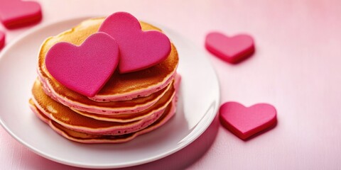Fototapeta premium Pancakes with Pink Hearts