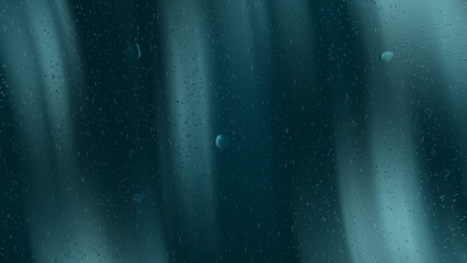 Abstract Deep Green background with water droplets on glass, turquoise tone.