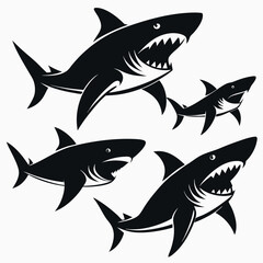 Obraz premium Collection of Four Black Shark Silhouettes