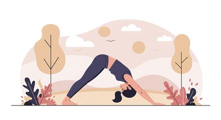 Woman Practicing Yoga Downward Dog Pose in Nature