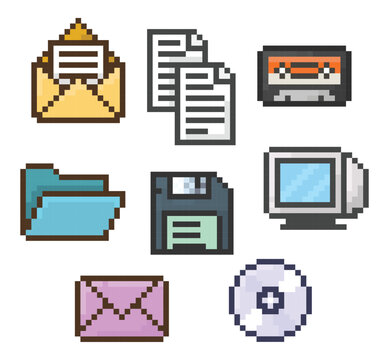 Retro Pixel Office Icons Set