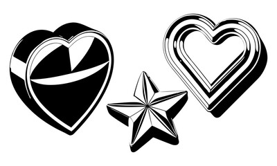 Download Chrome Set Metal Element. Heart, Star And Flower Holographic Shape Eps File For Design.