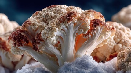 Close up of cauliflower head with brown discoloration, fresh organic food