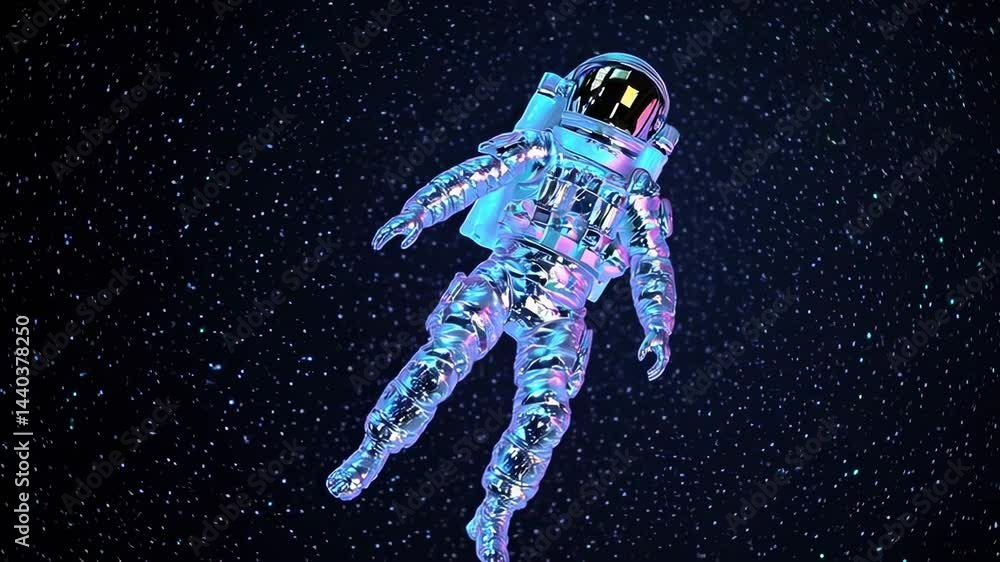 Poster astronaut in a spacesuit floats serenely in the vast expanse of outer space, surrounded by a vibrant