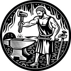 Blacksmith working with hammer and anvil in a traditional forge setting Generative AI