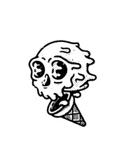 Melting skull ice cream cone in dark surreal style