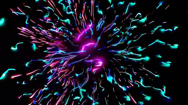 Colorful electric plasma radiating from the center creates a stunning abstract design, offering a vibrant backdrop for backgrounds and visual effects in various creative projects