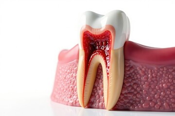 Severely inflamed tooth root, isolated on white , inflamed tooth, dental problem