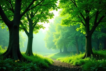 Fototapeta premium Secluded forest landscape on white background, isolated, green