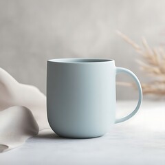 Obraz premium Light Blue Mug with Minimalist Tabletop.