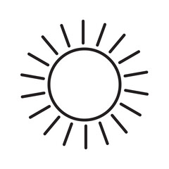 Vector line icon with glowing sun isolated on white background.	